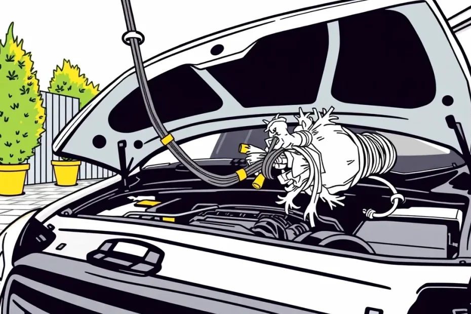 Prehryznutý elektrický kábel v motorovom priestore osobného auta