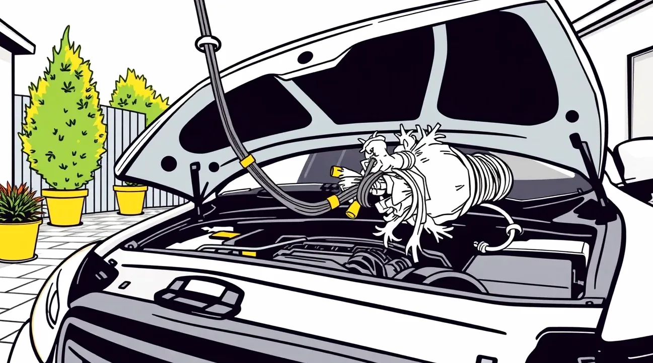 Prehryznutý elektrický kábel v motorovom priestore osobného auta