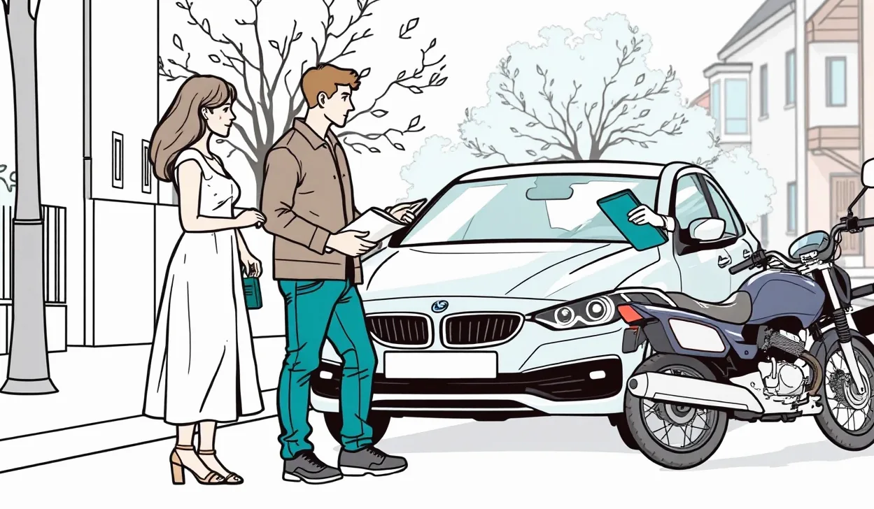 Detailné vypĺňanie tlačiva záznamu o dopravnej nehode na kapote modrého Peugeotu