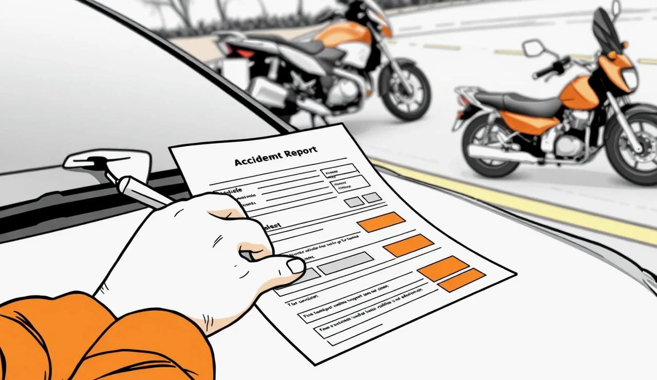 Vyplnenie záznamu o dopravnej nehode na kapote motorového vozidla po kolízii