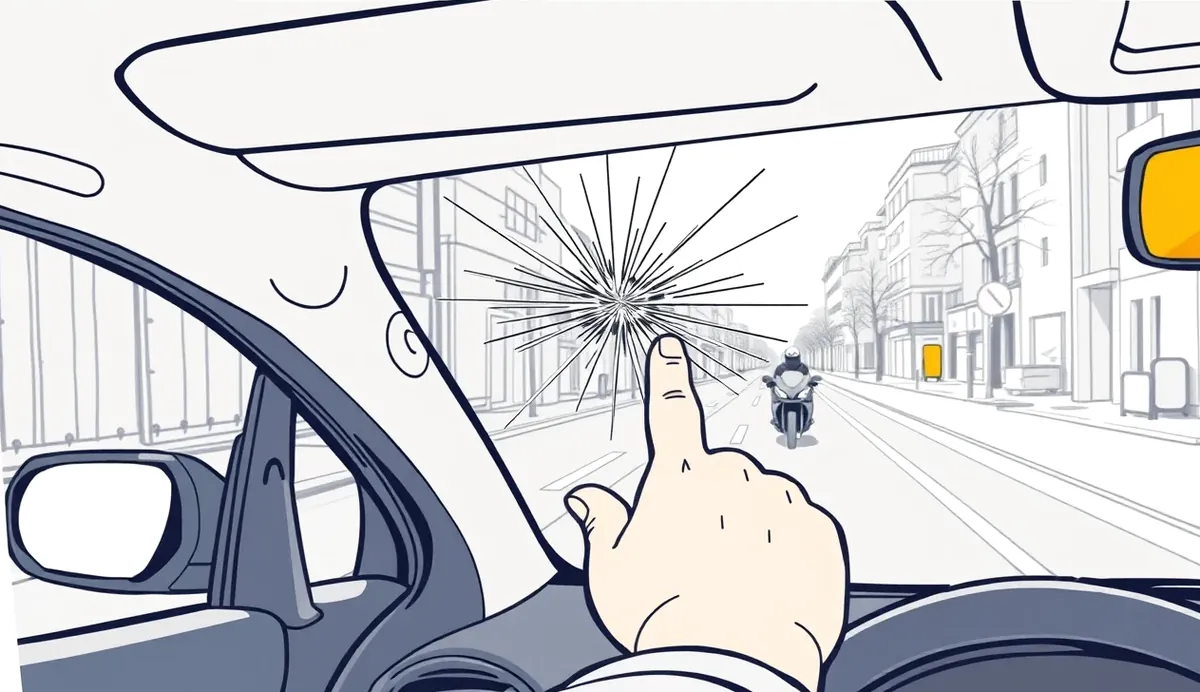Prasknuté čelné sklo na osobnom automobile po zásahu kamienkom na ceste