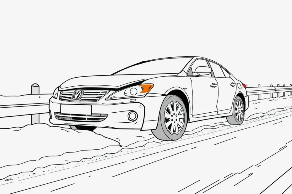 Zasnežené auto na parkovisku s vrstvou ľadu na čelnom skle