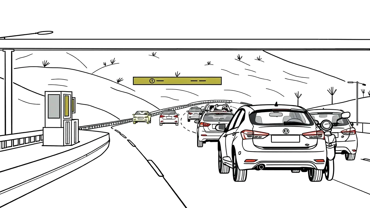 Osobné auto s pripojeným obytným prívesom na diaľničnom odpočívadle