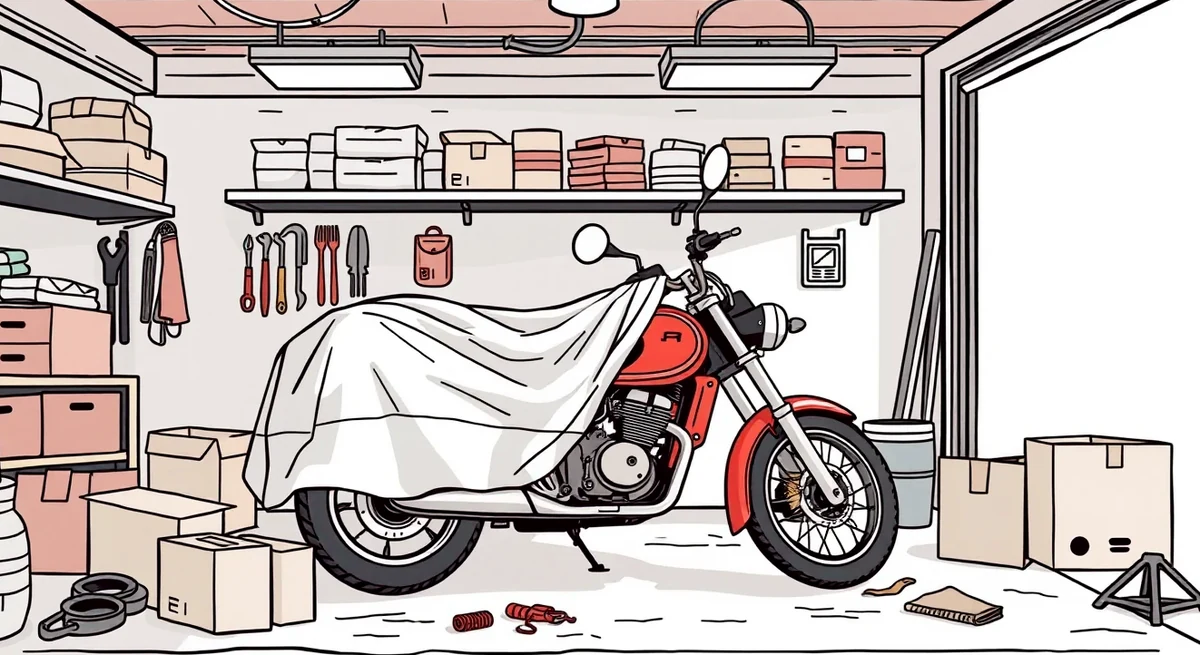 Detail predného kolesa motocykla so zámkom na kotúčovú brzdu a kotvou v zemi