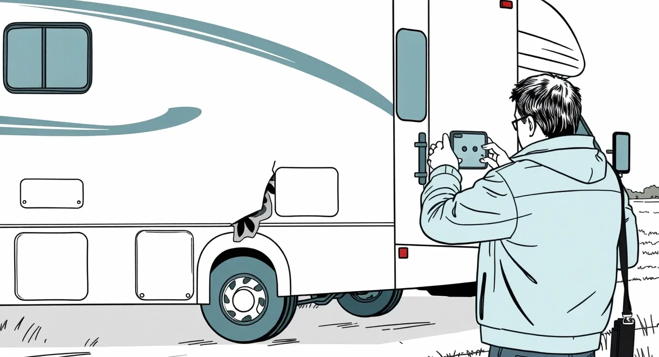Obytný automobil stojaci na váhach počas diaľničnej kontroly hmotnosti