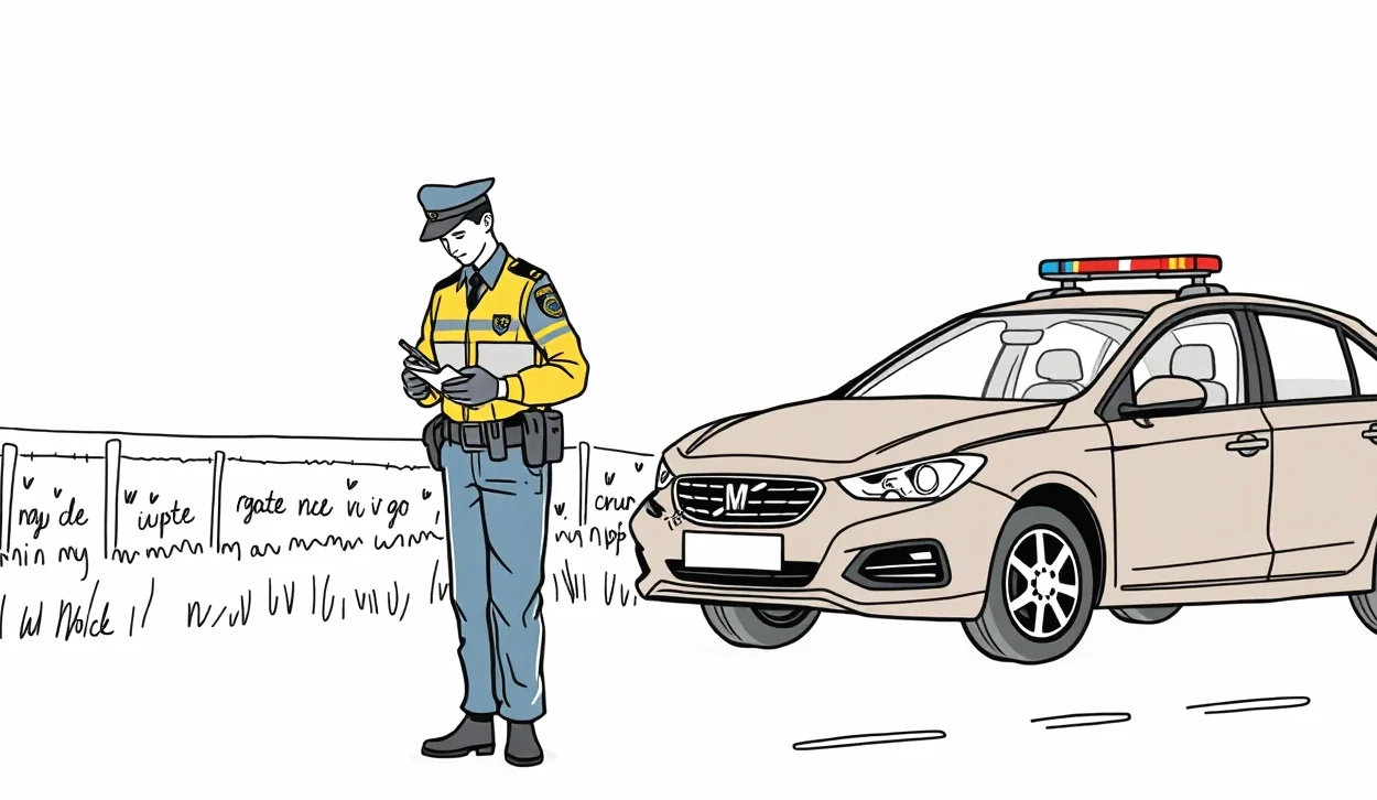 Policajná hliadka dokumentuje stopu po zrážke so zverou pri krajnici lesnej cesty