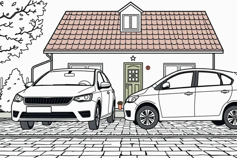 Dve osobné autá, rodinné SUV a menší mestský hatchback, zaparkované vedľa seba pred rodinným domom
