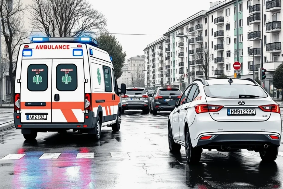Dopravná nehoda civilného osobného auta a sanitky na svetelnej križovatke