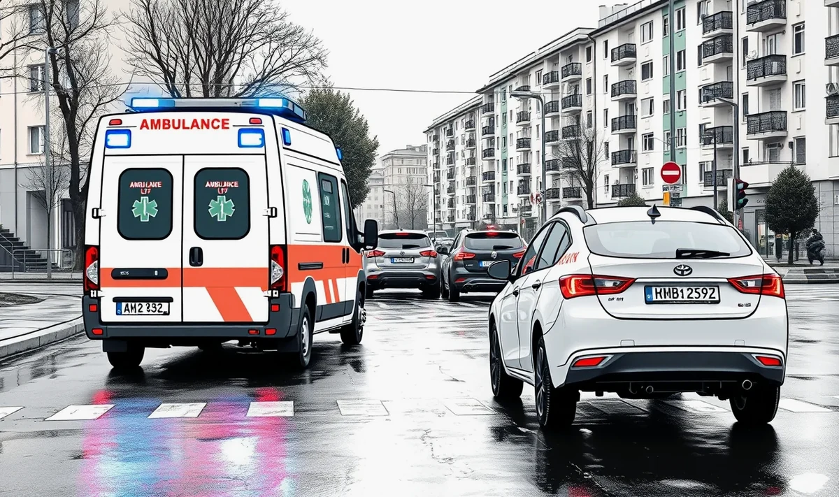 Dopravná nehoda civilného osobného auta a sanitky na svetelnej križovatke