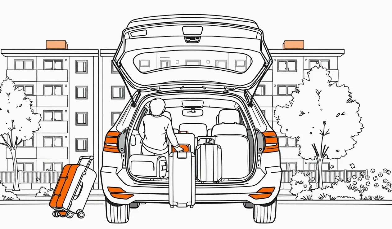 Odstavené nepojazdné auto s výstražným trojuholníkom na krajnici diaľnice