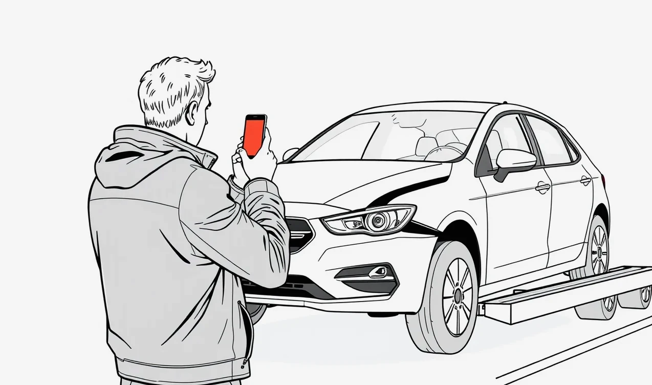 Upevnenie kolesa osobného auta upínacími popruhmi na ložnej ploche odťahového špeciálu