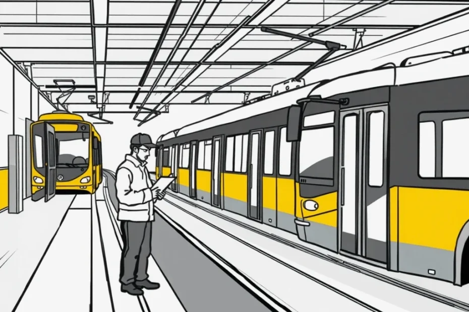 Pohľad na palubnú dosku a spätné zrkadlo mestskej električky na rušnej križovatke