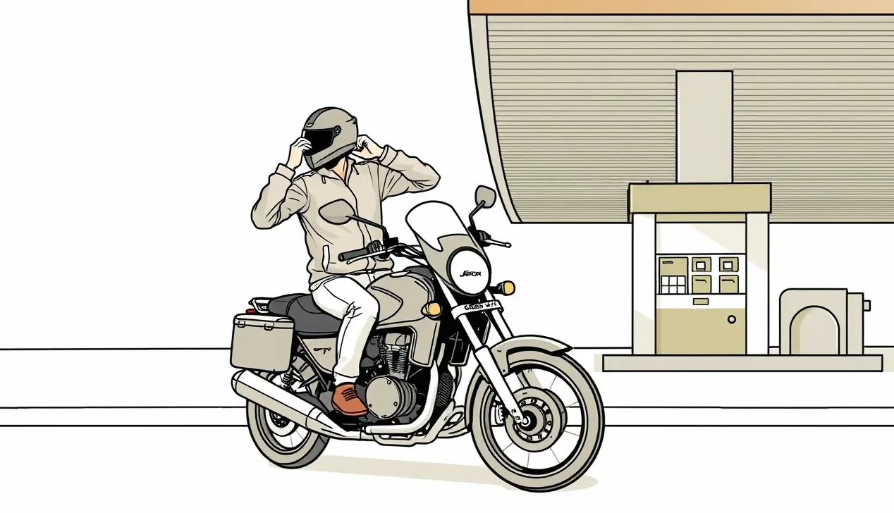 Detail motocyklistu kontrolujúceho motolekárničku a doklady pod sedadlom motocykla