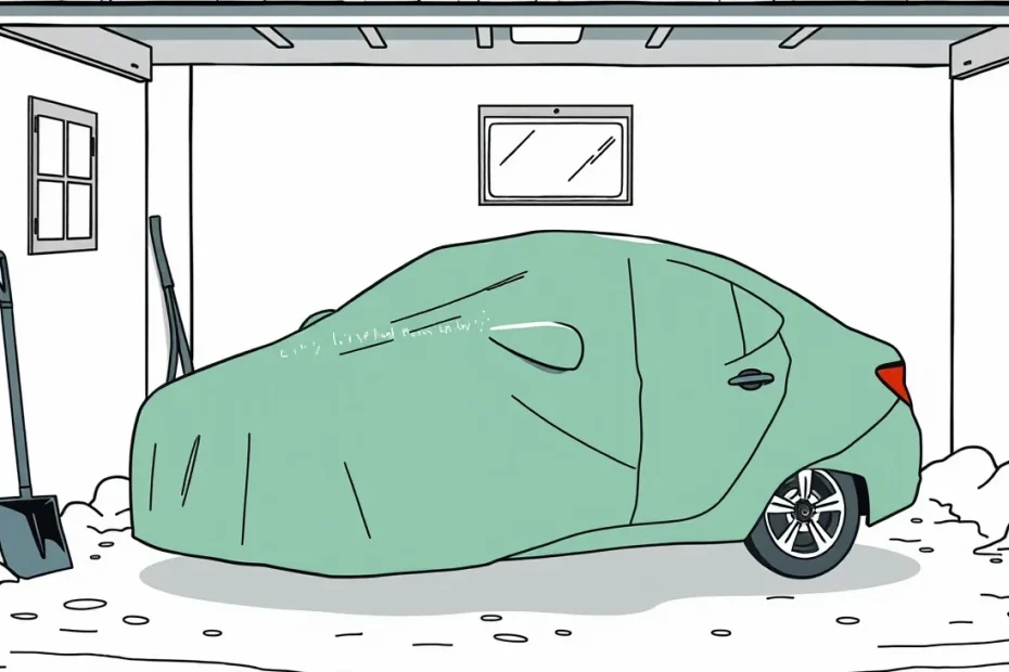 Odstavené osobné auto zaparkované v zimnej garáži s kalkulačkou na kapote