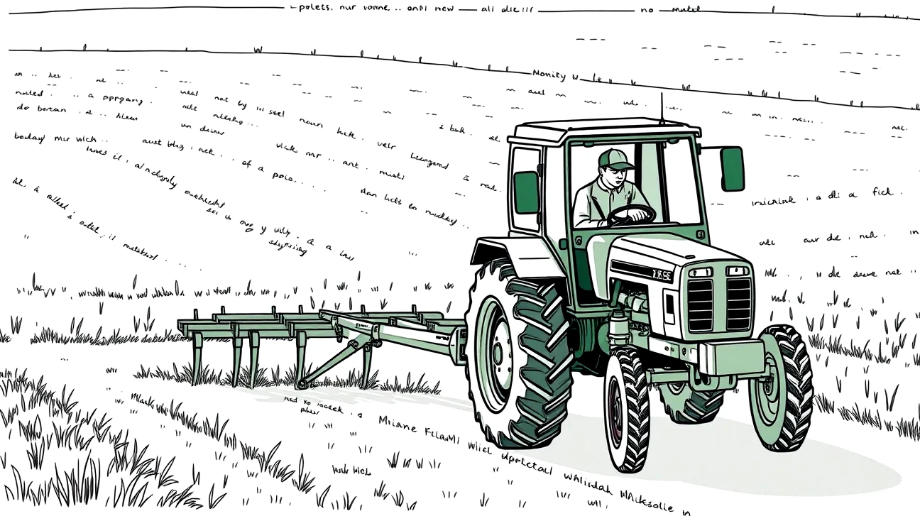 Poľnohospodársky traktor s pripojenou vlečkou na poľnej ceste počas zberu úrody