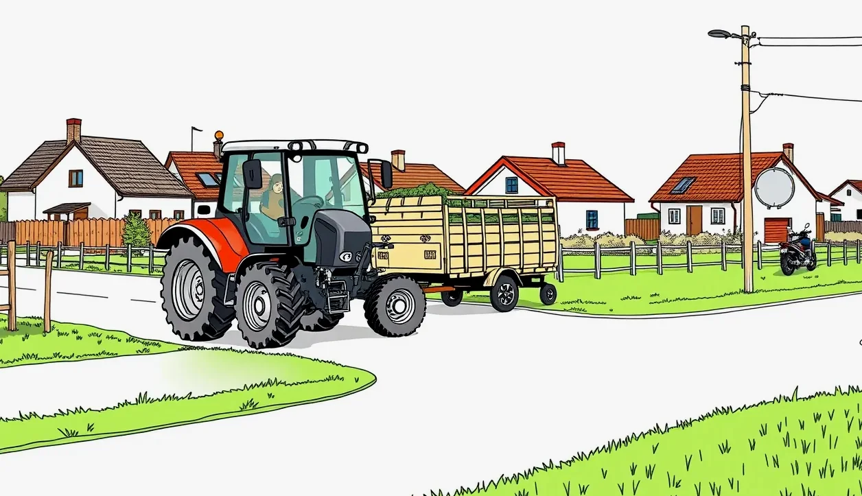 Farmár kontrolujúci zelenú kartu a doklady od traktora pred jazdou po verejnej komunikácii