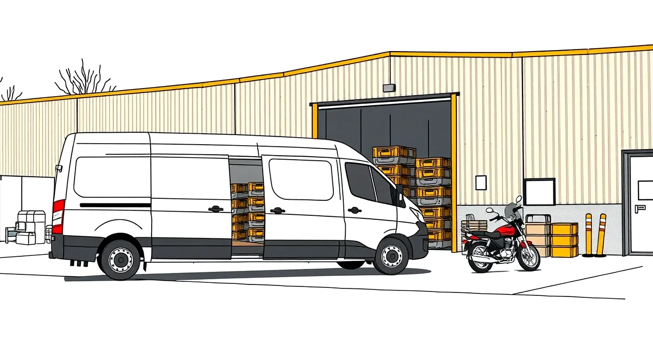 Biela dodávka Iveco Daily zaparkovaná pred skladom stavebných materiálov