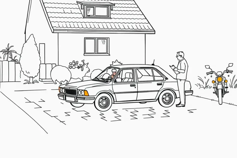 Sivý sedan Saab 9-3 zaparkovaný pri ceste pred administratívnou budovou