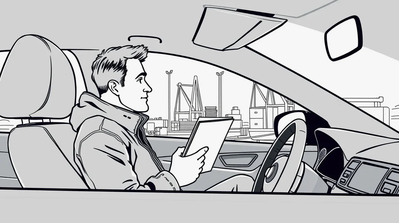 Pracovník colného úradu kontrolujúci identifikačné číslo VIN na dovezenom automobile