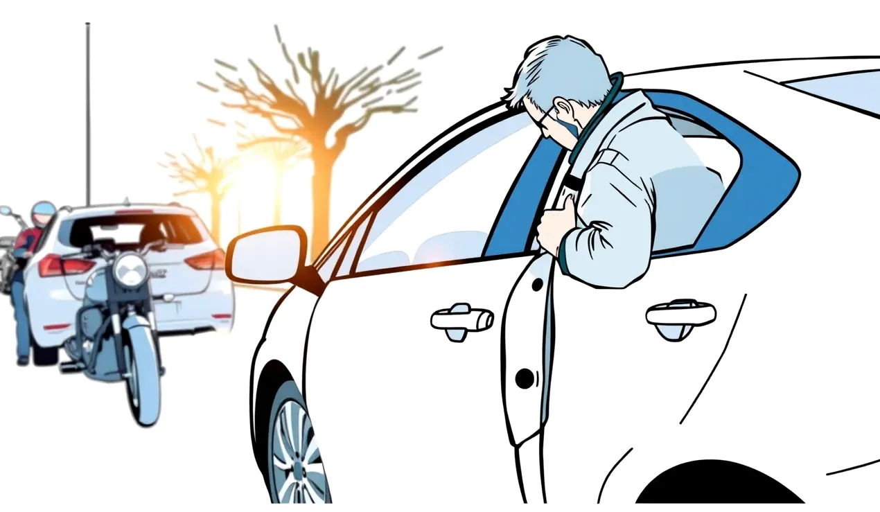 Odstavené osobné auto pri krajnici s vodičom privolávajúcim asistenčnú službu