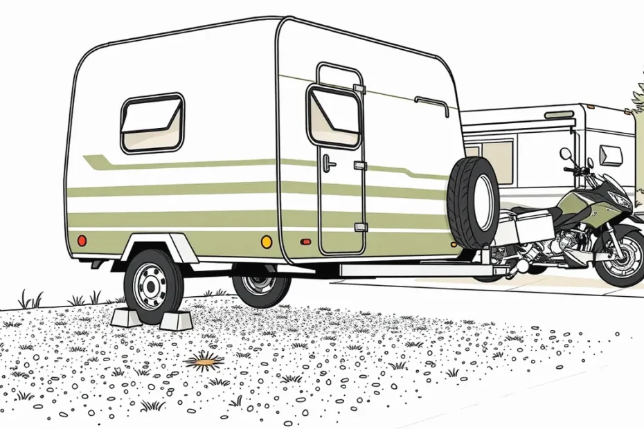 Obytný automobil a prívesný karavan zaparkovaný pri ceste pred odchodom na dovolenku