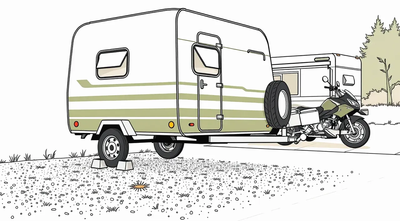 Obytný automobil a prívesný karavan zaparkovaný pri ceste pred odchodom na dovolenku